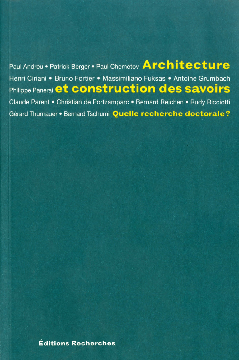 Carta - Reichen et Robert Associés - Architecture et construction des savoirs - Editions Recherches